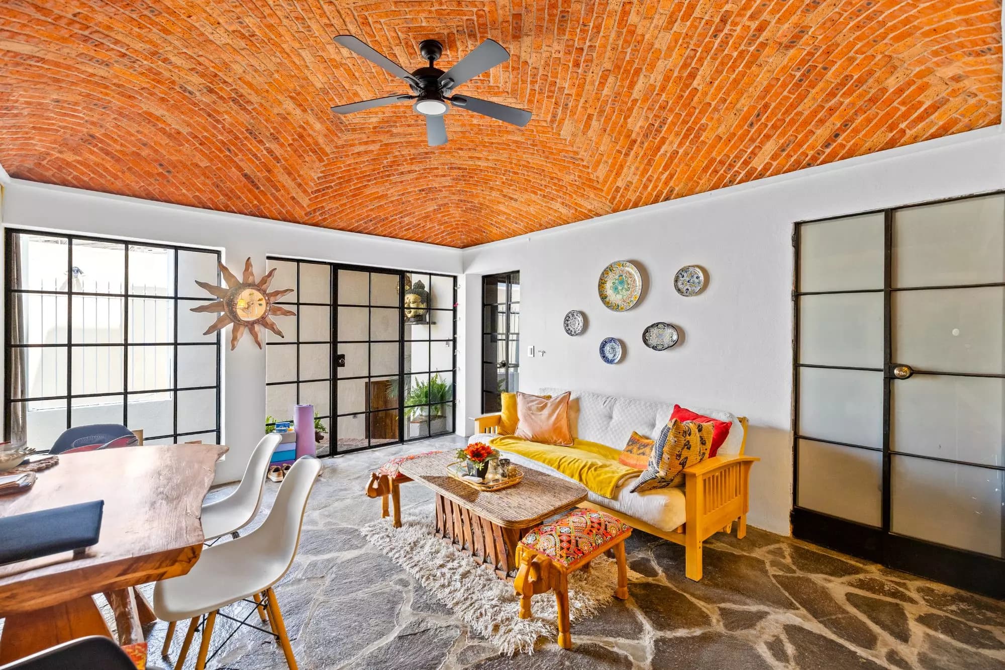 Casa del Foro — Balcones, San Miguel de Allende — photo 22 — luminous living space, soaring brick vault