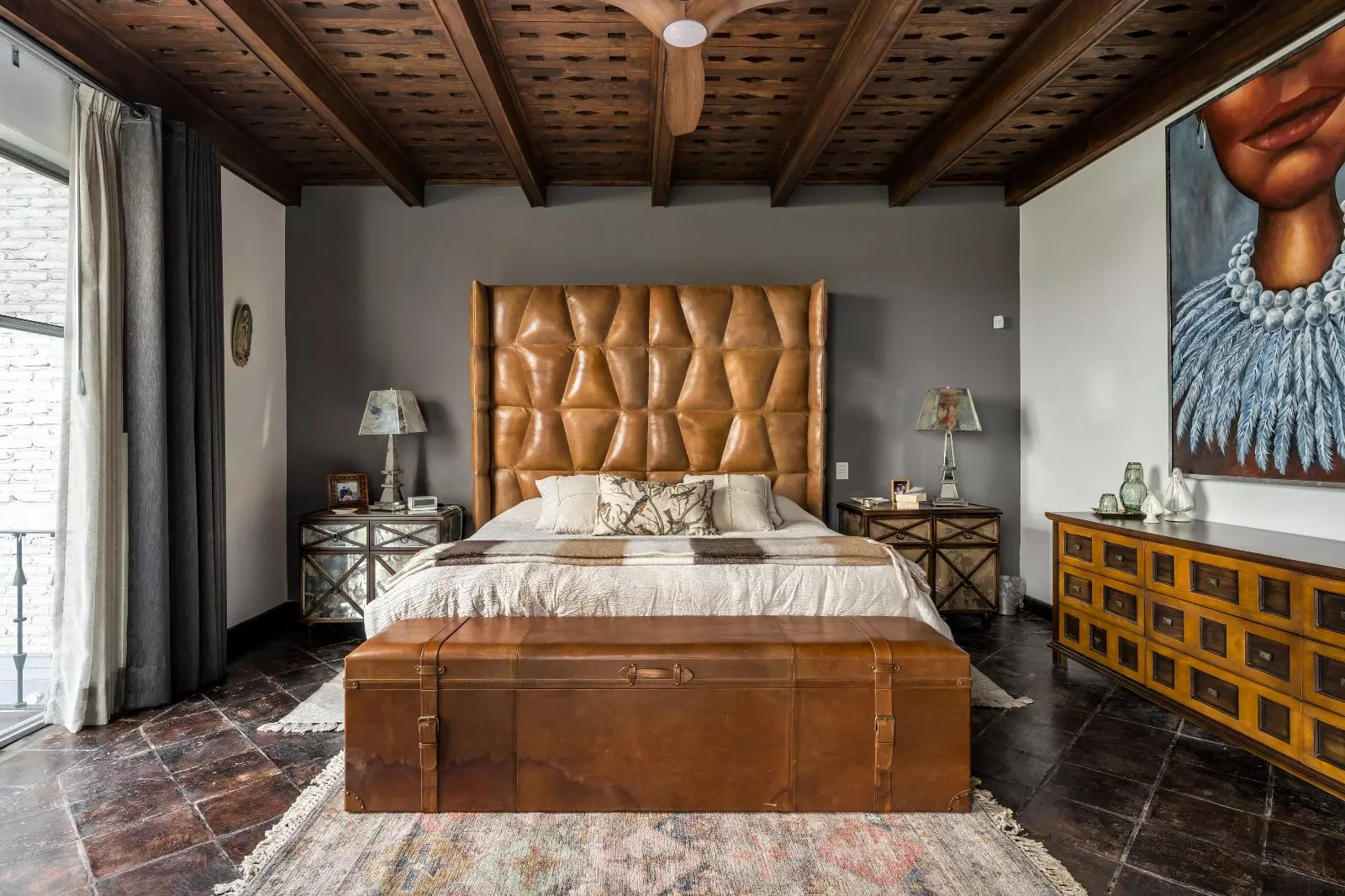 Casa Azul — Balcones, San Miguel de Allende — photo 13 — sophisticated master suite, warm leather luxury