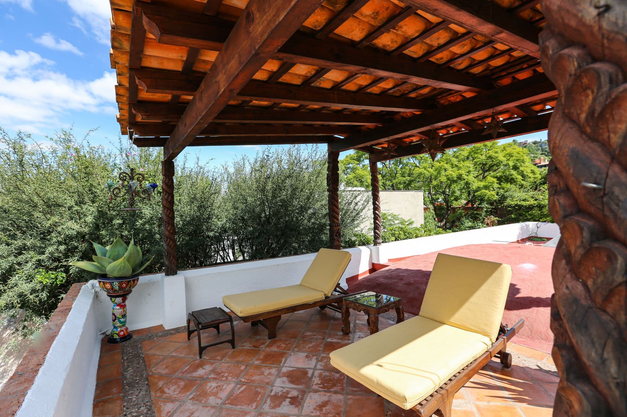 Casa Baeza — San Miguel de Allende Centro, San Miguel de Allende — photo 16 — rustic pergola, sun-drenched terrace retreat
