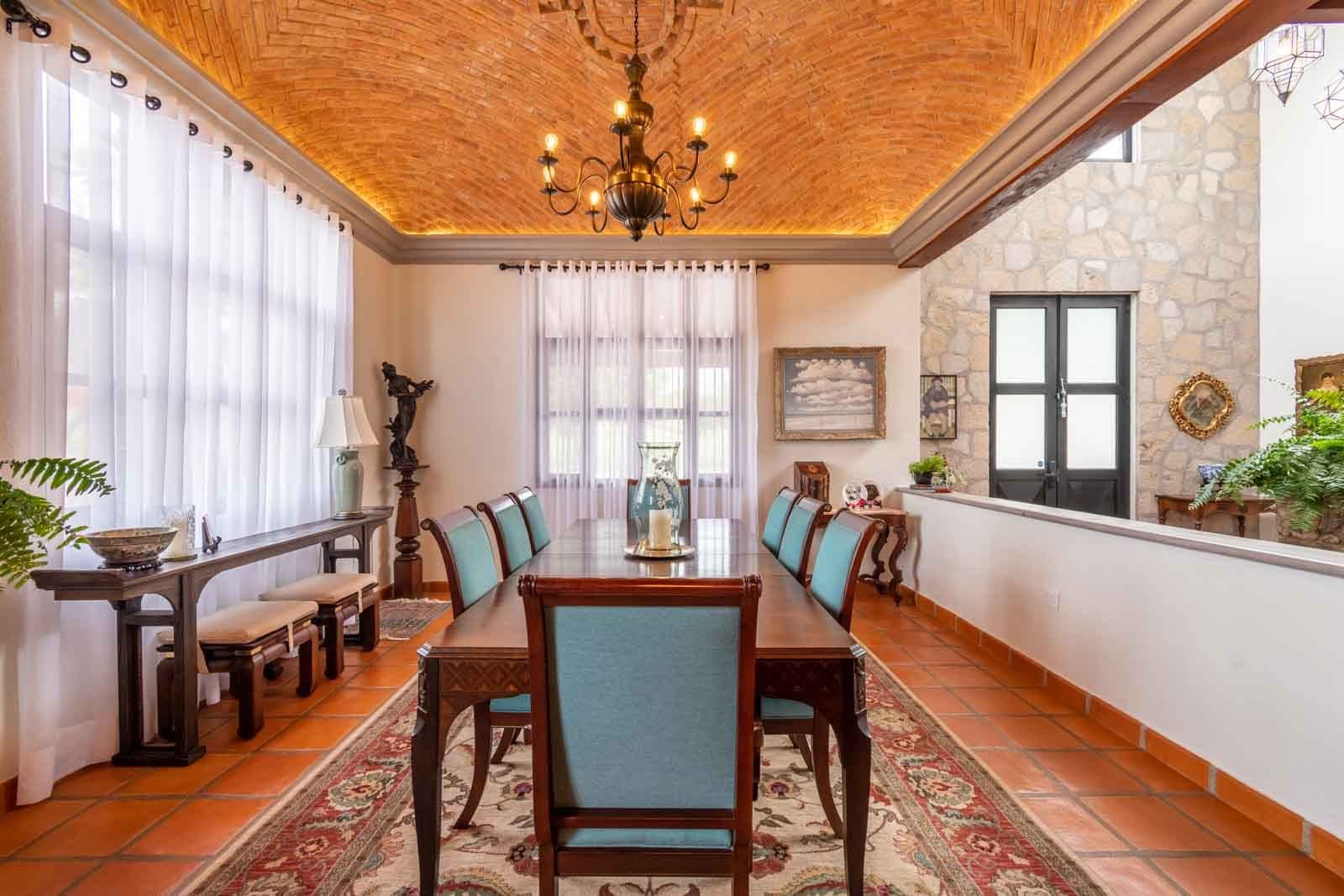 Casa Caterina — Las Campanas, San Miguel de Allende — photo 7 — elegant colonial dining room with soaring ceilings