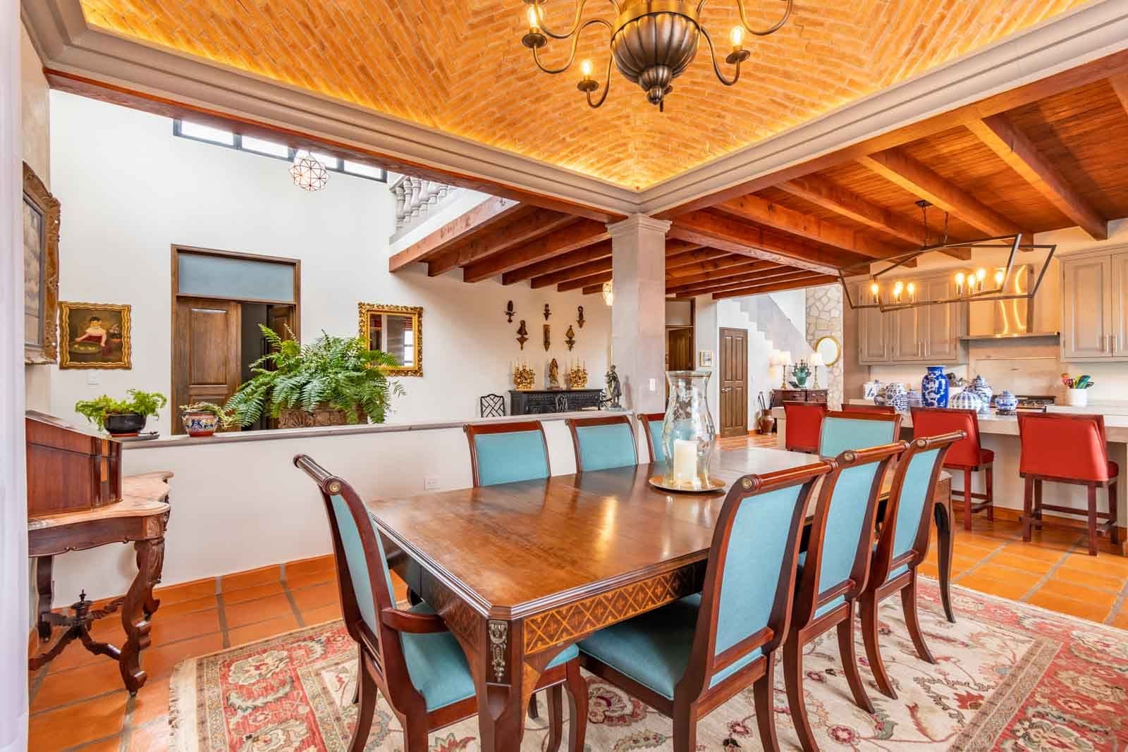 Casa Caterina — Las Campanas, San Miguel de Allende — photo 8 — elegant dining, exposed beam architecture
