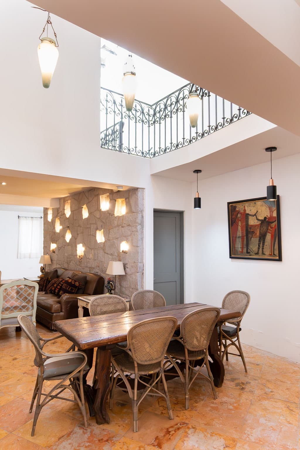 CASA TENERIAS — Centro, San Miguel de Allende — photo 14 — soaring skylights illuminate elegant dining sanctuary