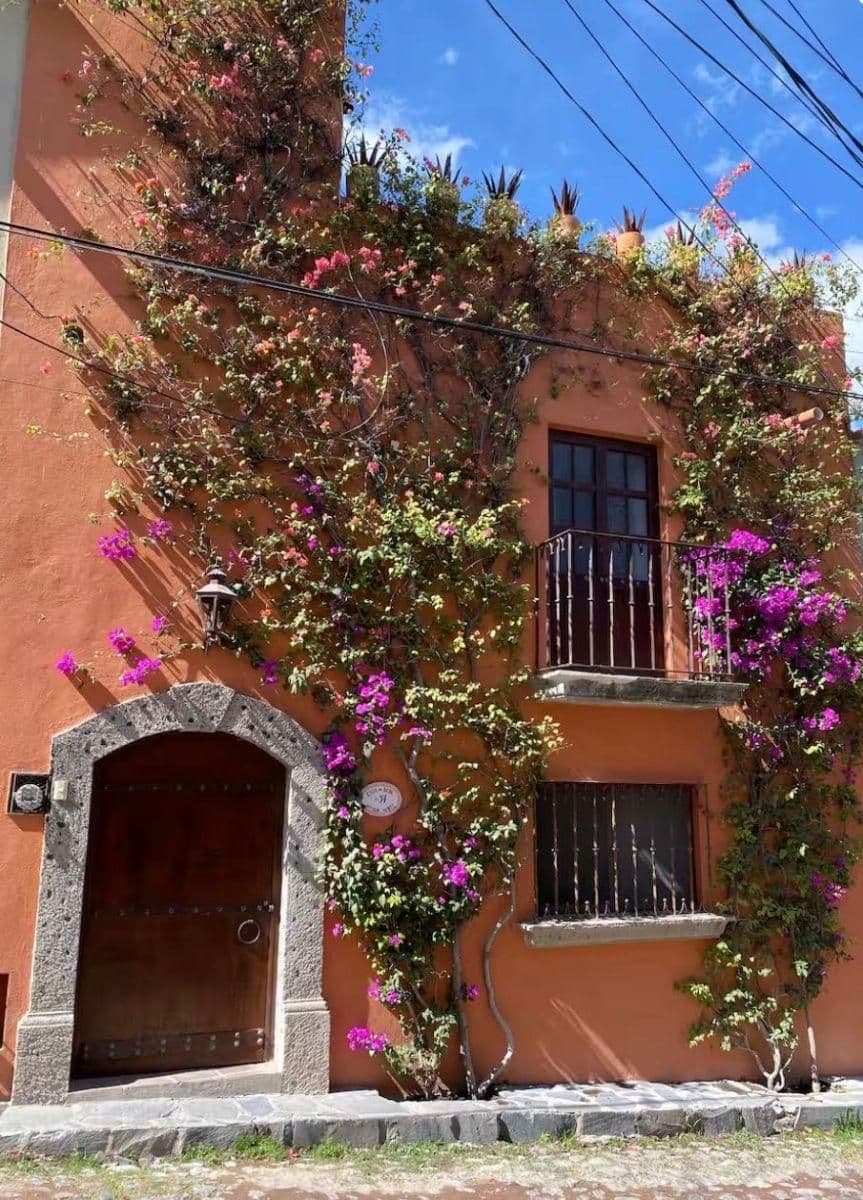 Casa Bebe — San Antonio, San Miguel de Allende — photo 10 — charming colonial facade, blooming bougainvillea embrace