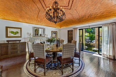 Casa Santuario — Balcones, San Miguel de Allende — photo 7 — elegant circular dining room, soaring wooden ceiling