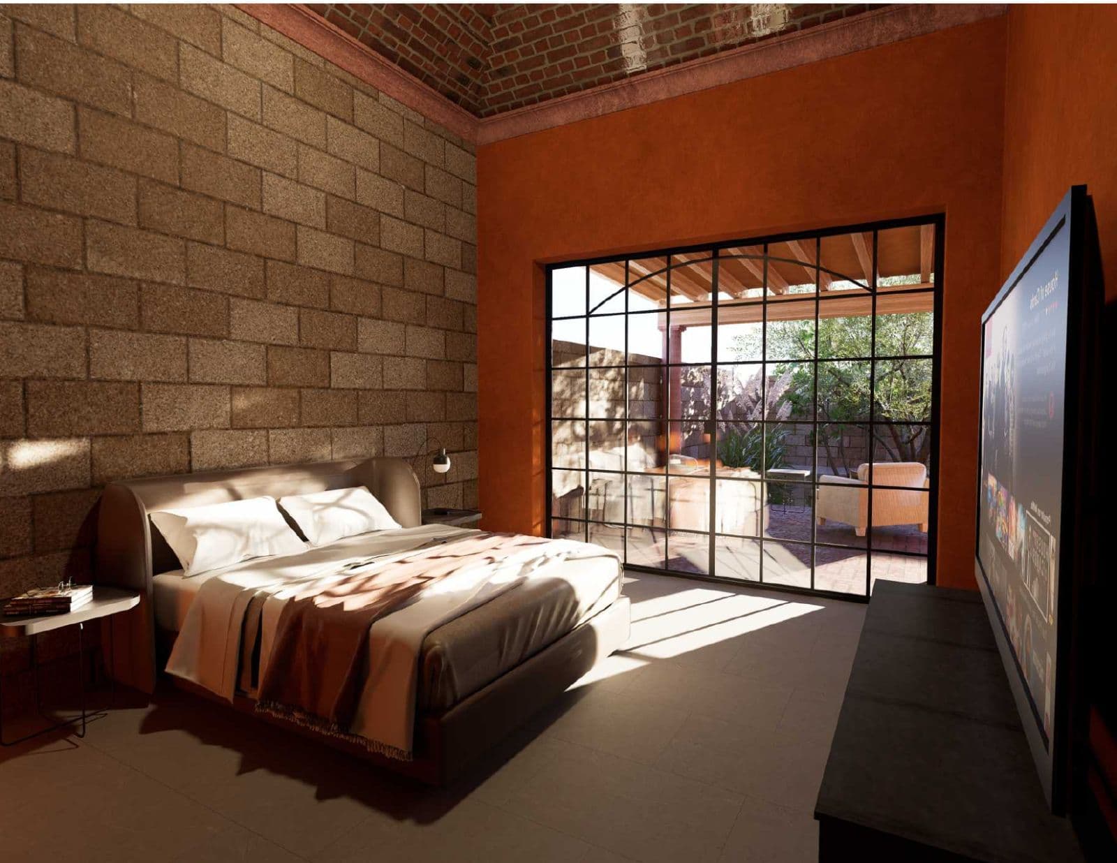 CASA TRES JARDINES — Poblado de Don Diego, San Miguel de Allende — photo 11 — luminous master suite with courtyard views