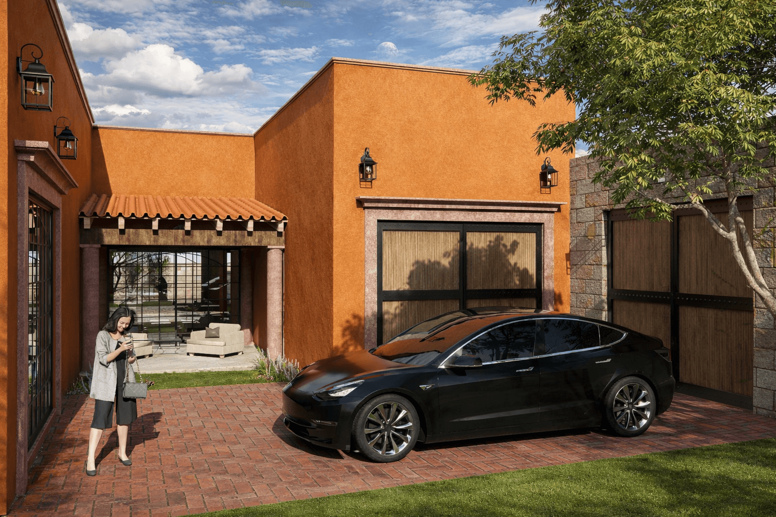 CASA TRES JARDINES — Poblado de Don Diego, San Miguel de Allende — photo 9 — contemporary hacienda with sophisticated garage courtyard