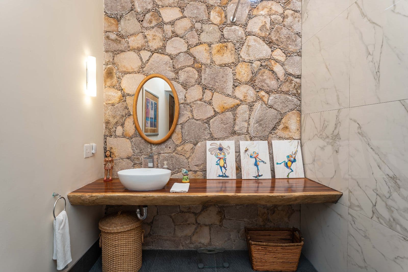 Casa Iluminada — Balcones, San Miguel de Allende — photo 11 — rustic stone bathroom, artisanal elegance