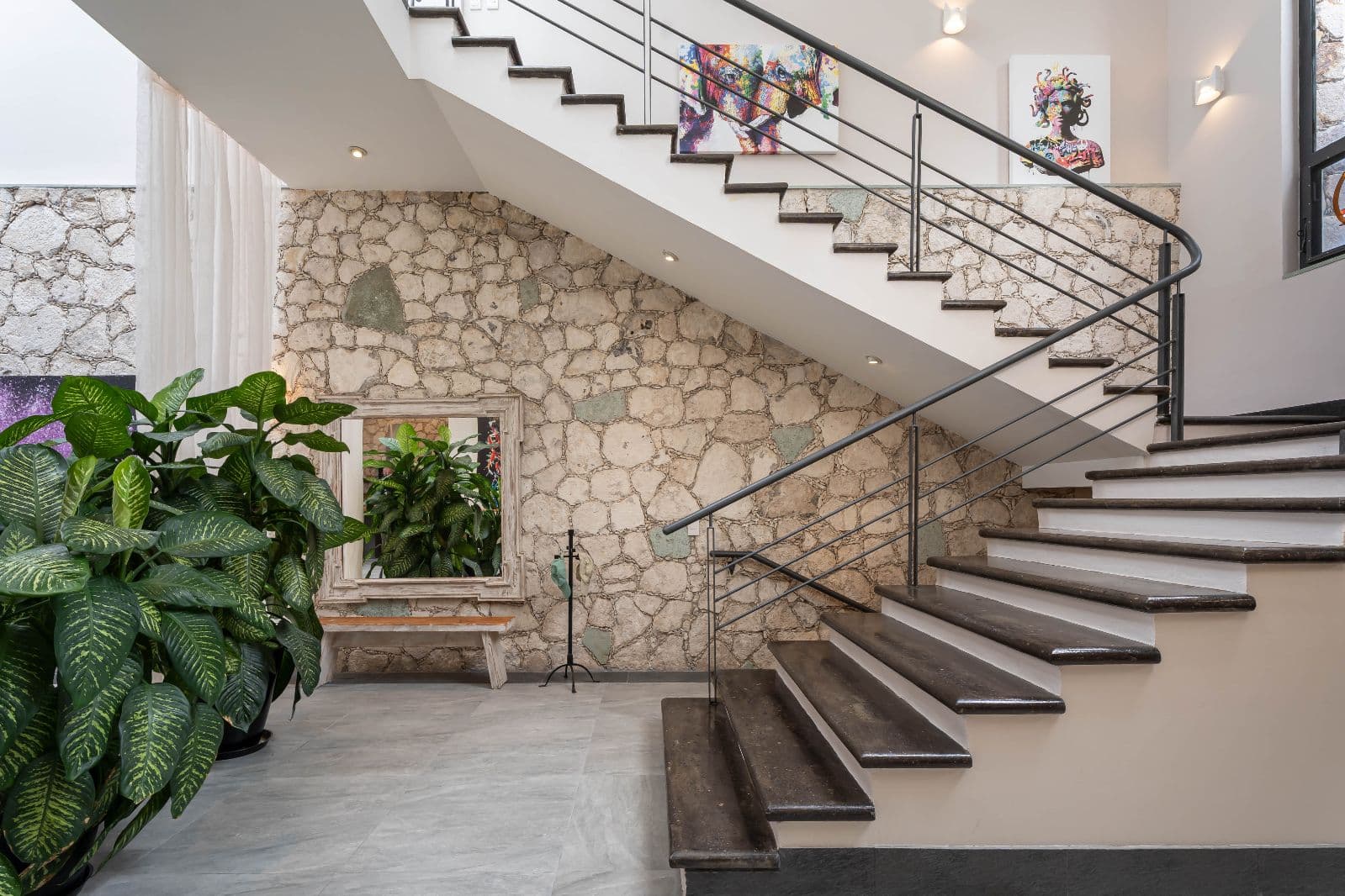 Casa Iluminada — Balcones, San Miguel de Allende — photo 12 — contemporary staircase meets rustic stone elegance