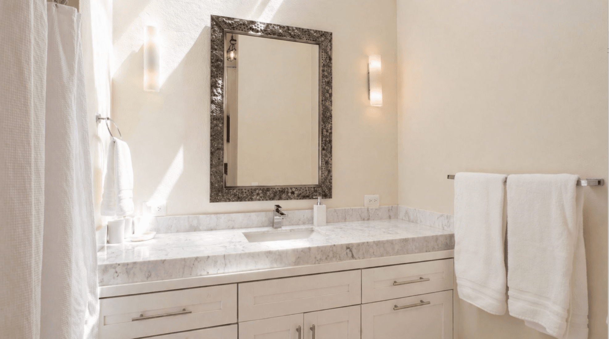 Casa Zen — El Obraje, San Miguel de Allende — photo 22 — spa-like marble bathroom with elegant fixtures