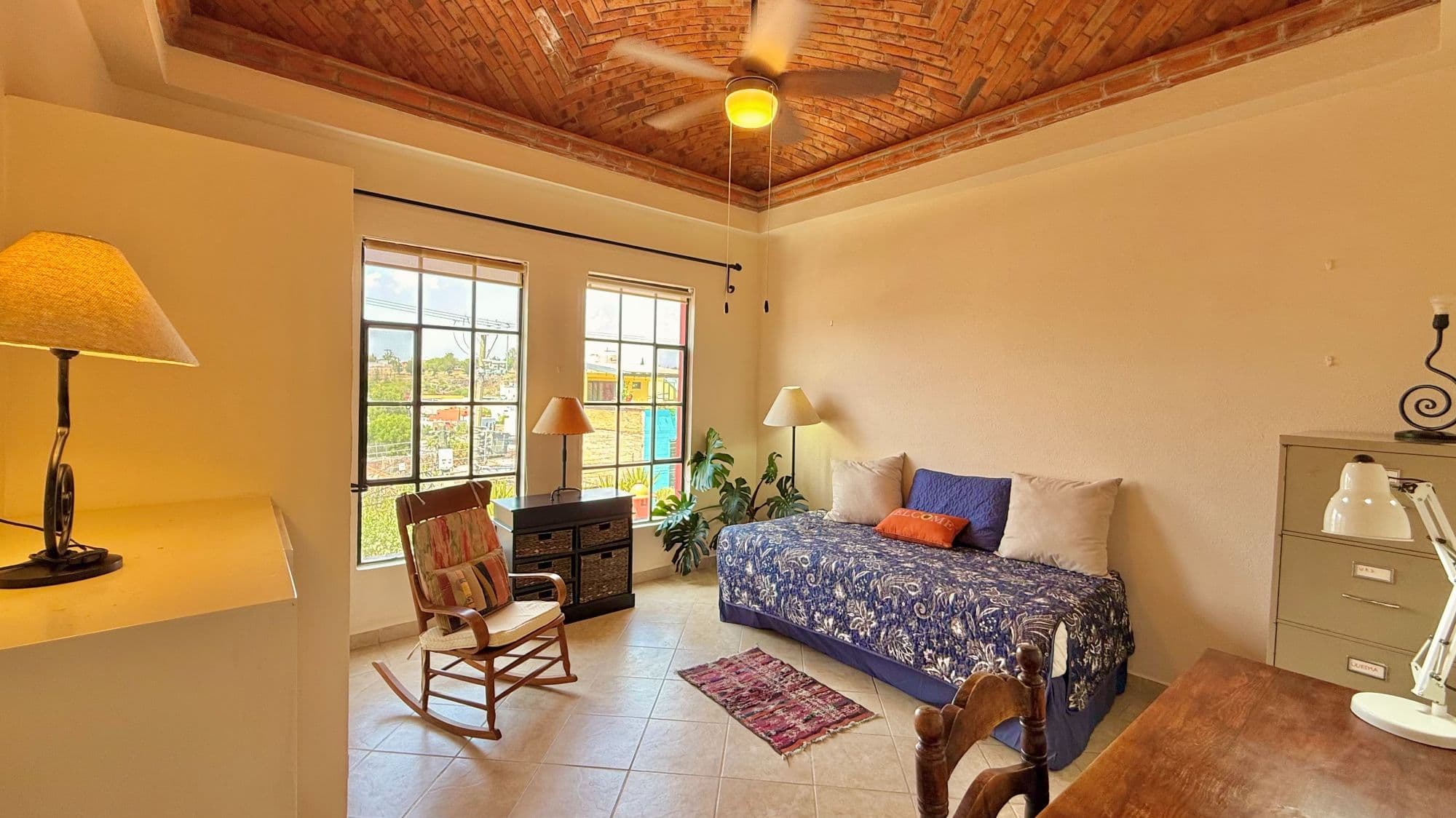 Casa Esperanza San Antonio — San Antonio, San Miguel de Allende — photo 13 — sunlit bedroom with rustic brick ceiling