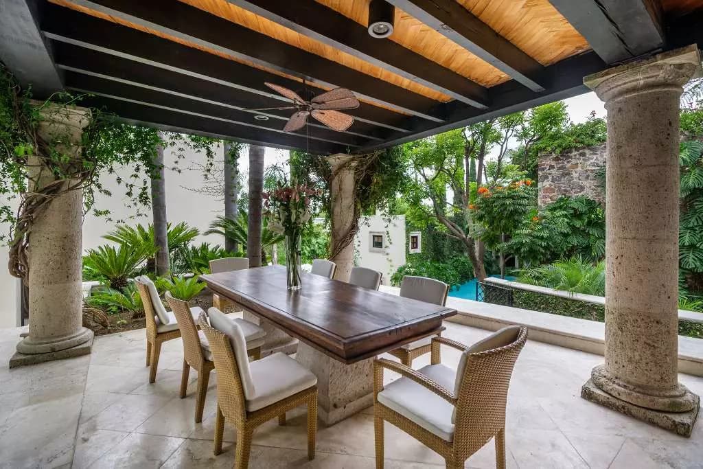 Casa Stream — Centro, San Miguel de Allende — photo 4 — elegant covered terrace, lush garden views
