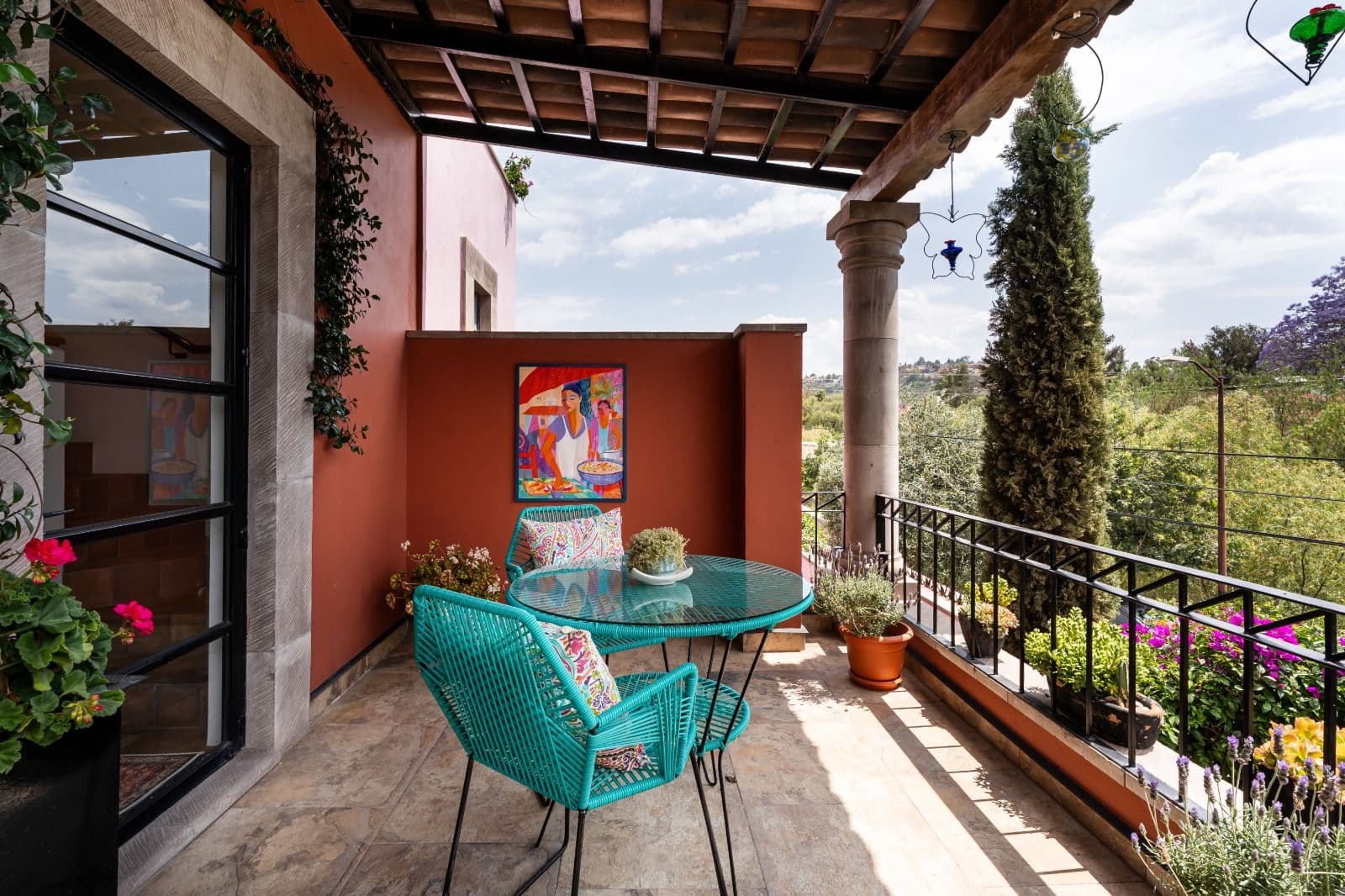 Casa Picaflores — Guadalupe, San Miguel de Allende — photo 30 — vibrant terrace with panoramic countryside views