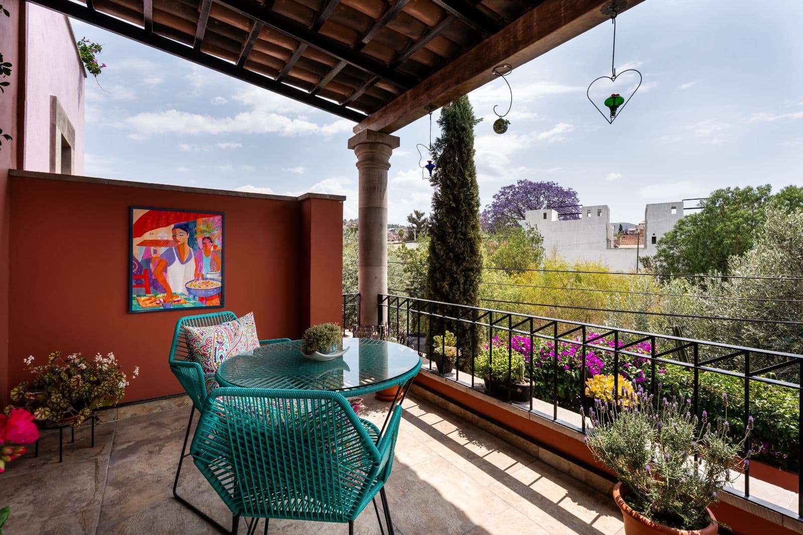 Casa Picaflores — Guadalupe, San Miguel de Allende — photo 29 — vibrant rooftop terrace with commanding views