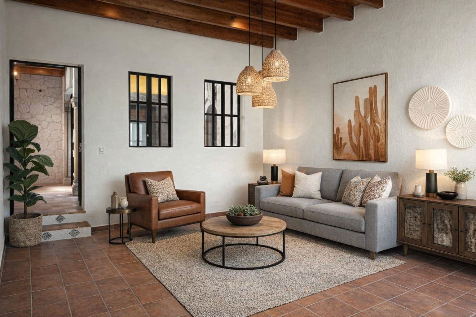Casa La Lomita — La Lomita, San Miguel de Allende — photo 19 — sophisticated living room with exposed beams
