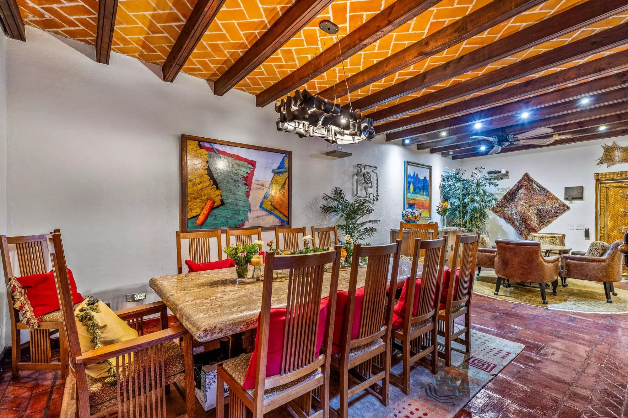 Casa Nueva Aventura — Guadiana, San Miguel de Allende — photo 4 — elegant dining with rustic wooden beams