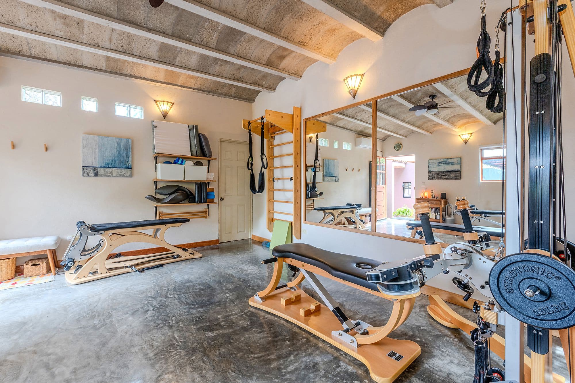 Casa Malva — Valle del Maíz, San Miguel de Allende — photo 19 — light-filled fitness sanctuary with exposed beams