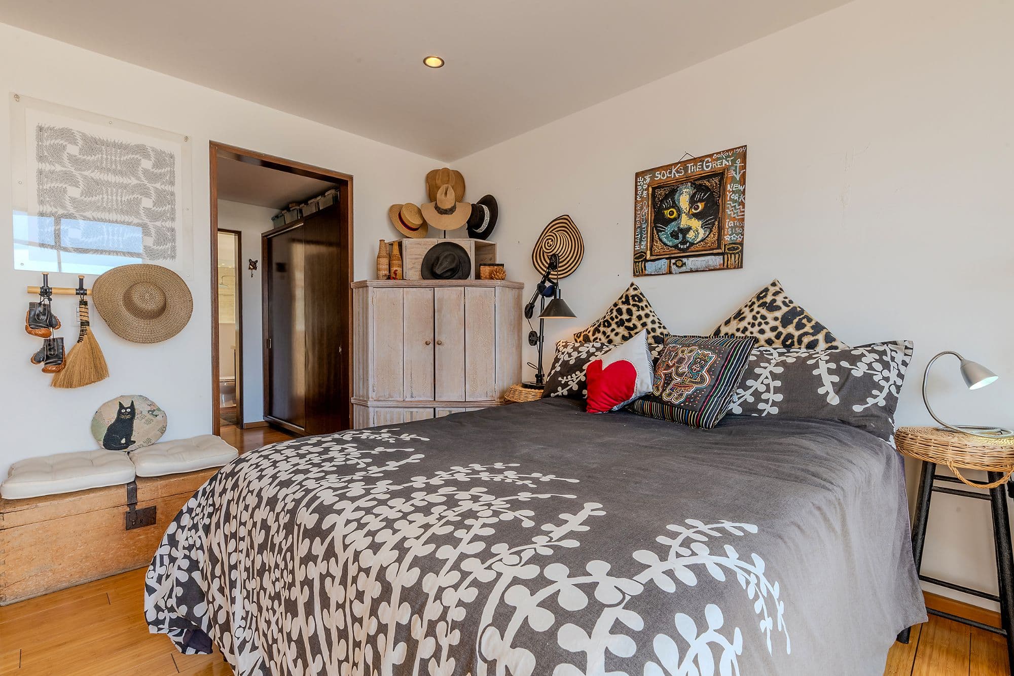 Casa Adrian — San Antonio, San Miguel de Allende — photo 13 — artfully curated bohemian bedroom sanctuary