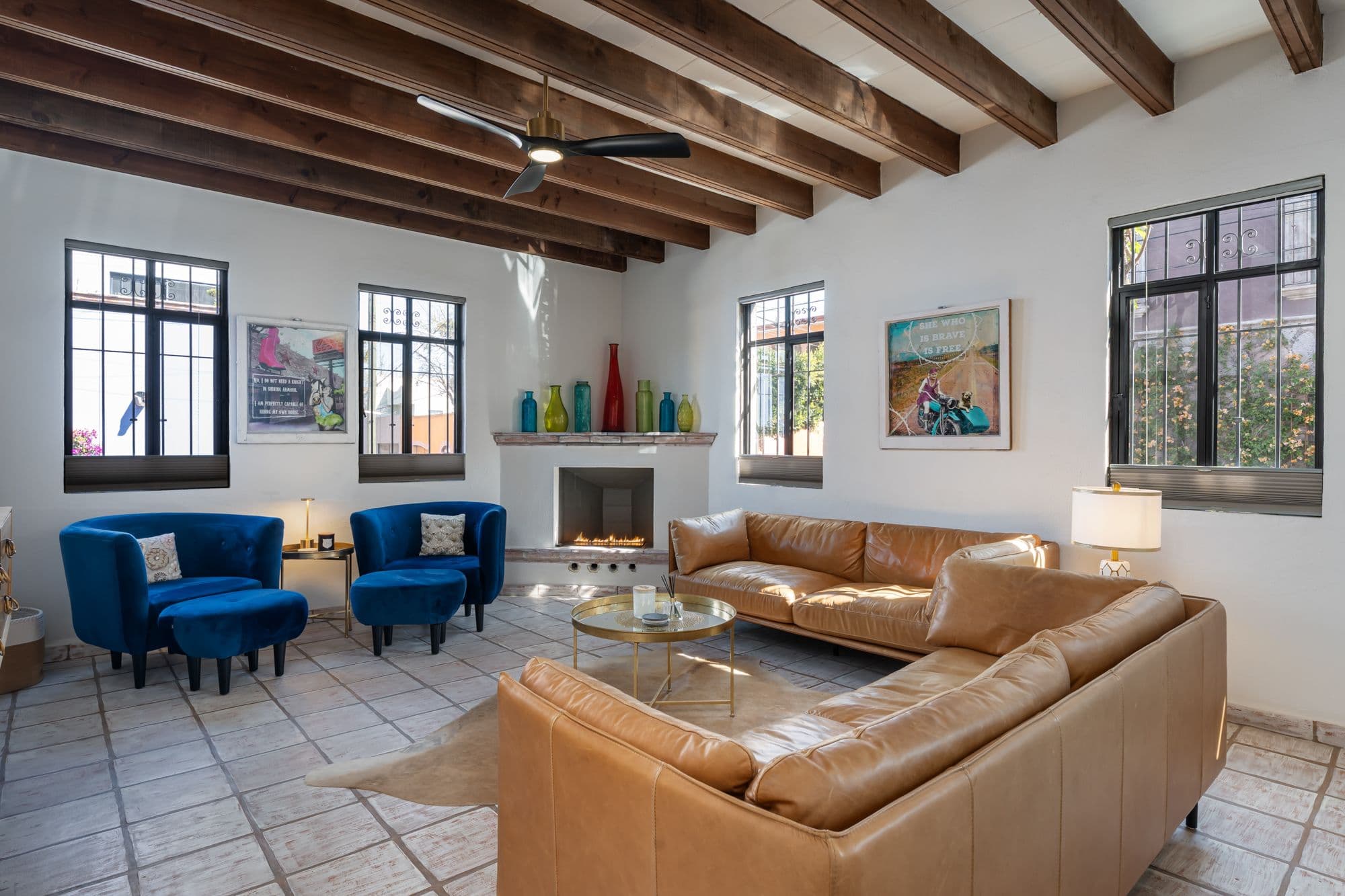 Casa Bruno — Guadalupe, San Miguel de Allende — photo 6 — luminous living room, rustic beams, curated ambiance