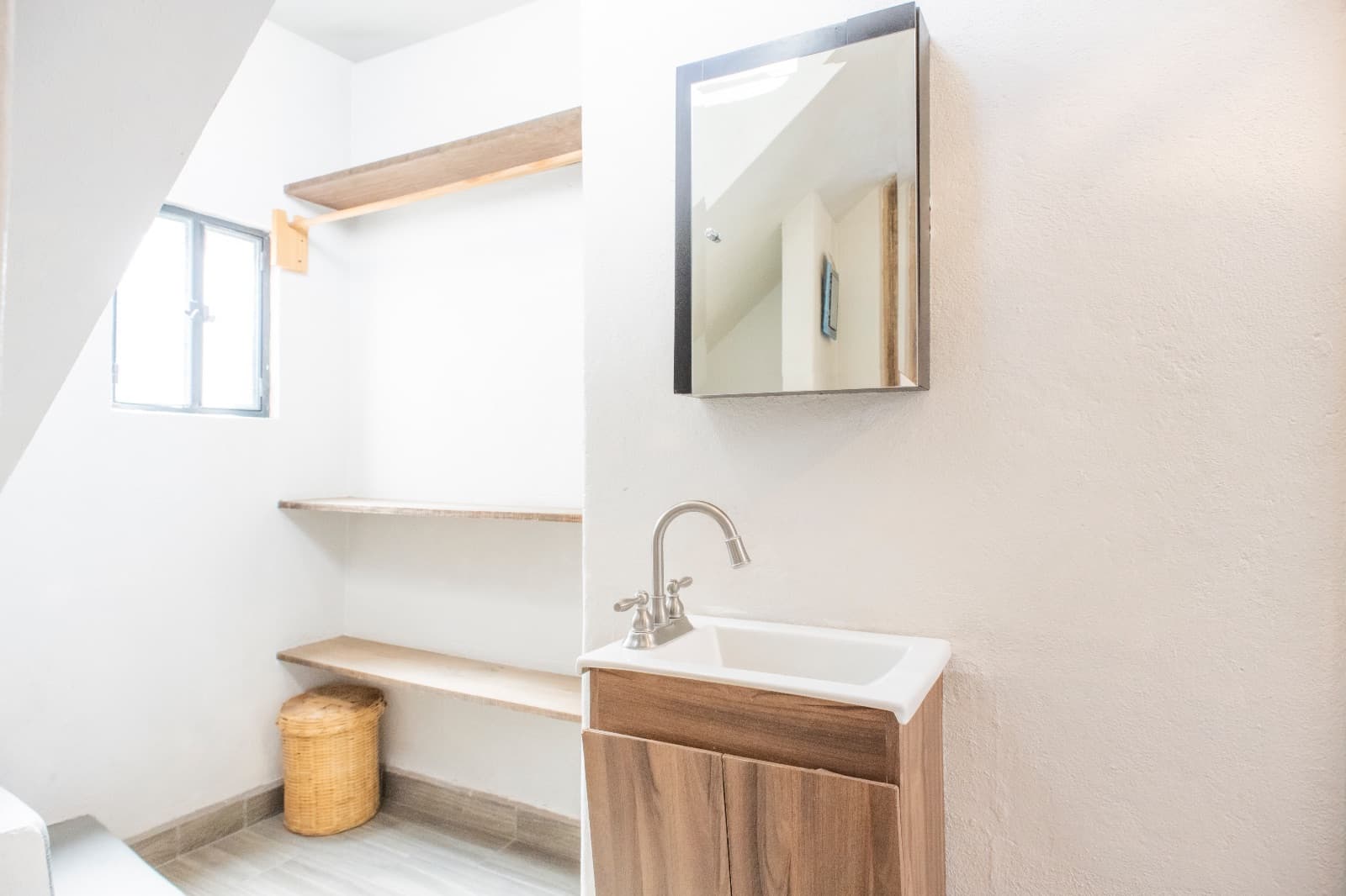The Nest — San Antonio, San Miguel de Allende — photo 5 — bright, minimalist bathroom with architectural charm