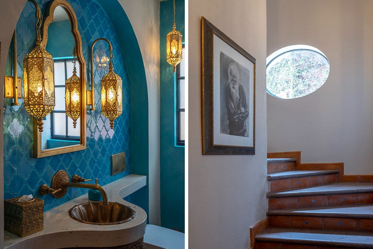 Casa Sol y Luna — Centro, San Miguel de Allende — photo 10 — moroccan-inspired luxury bathroom sanctuary.
rustic wooden staircase, artistic details