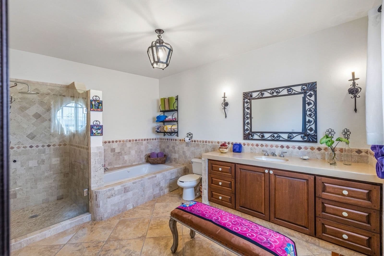 Villa Siqueiros — Zirándaro, San Miguel de Allende — photo 20 — spa-like master bath with artisanal tilework